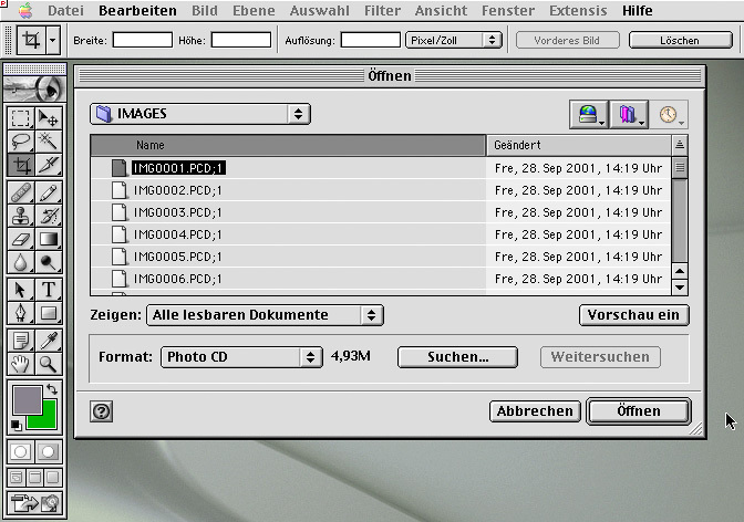 © Martin Frech: Damalige Bildbearbeitungs-Programme konnten die Image­Pac-Dateien öffnen (hier Photoshop 7).