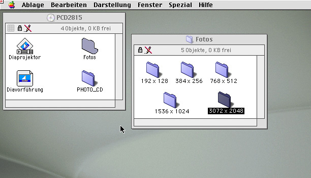 © Martin Frech: Der MacOS 9.2-Finder generiert das virtuelle Verzeichnis Fotos.